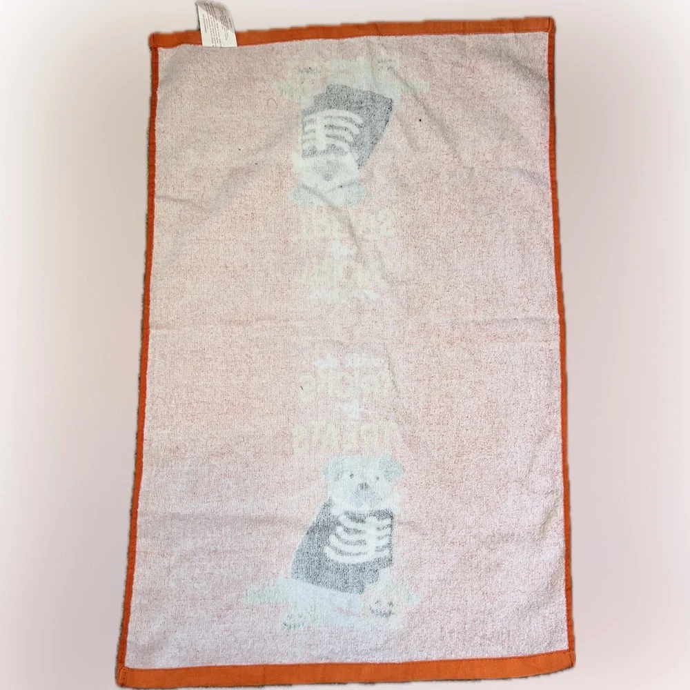 ❌NWOT Halloween Pug Dog Skeleton Orange Kitchen Hand Towel Cotton Decor Accent